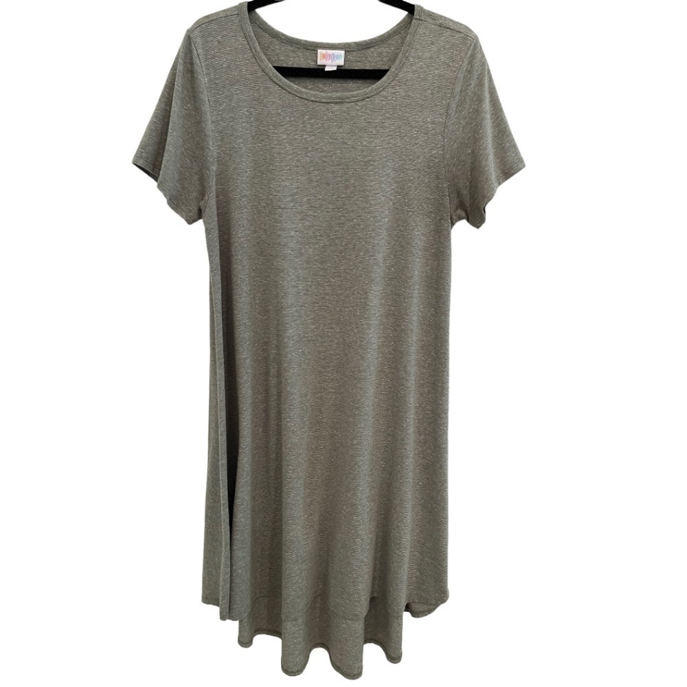 LULAROE Olive Green Hi Low Short Sleeve Knit Dress Size Medium